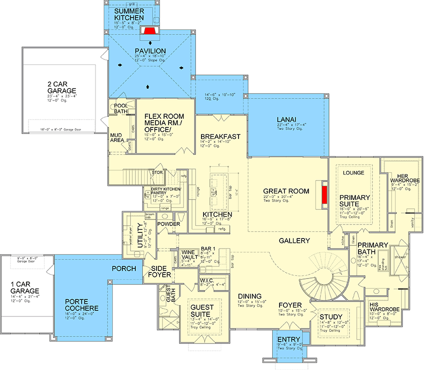 Plan 780010KYD: 5-Bed European House Plan with Outdoor Living Space - 6941 Sq Ft - Floor Plan - Main Level - European, French Country