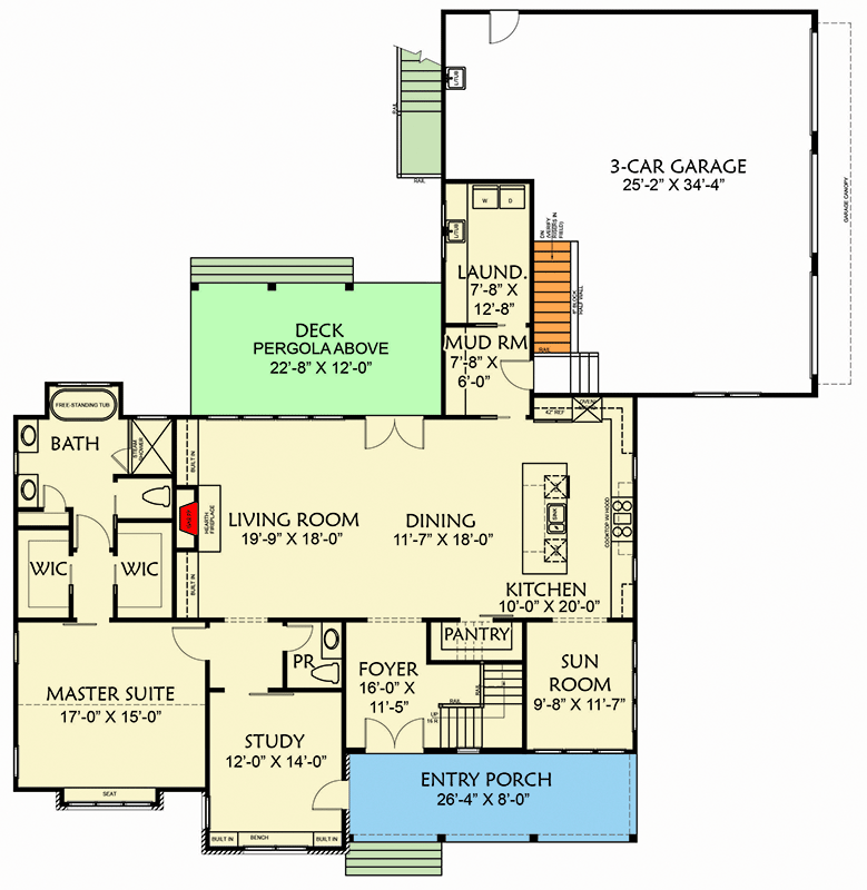 Plan 500085VV: 4-Bed Modern Farmhouse Plan with Sunroom - 3474 Sq Ft - Floor Plan - Main Level - Country, Modern Farmhouse, New American, Traditional