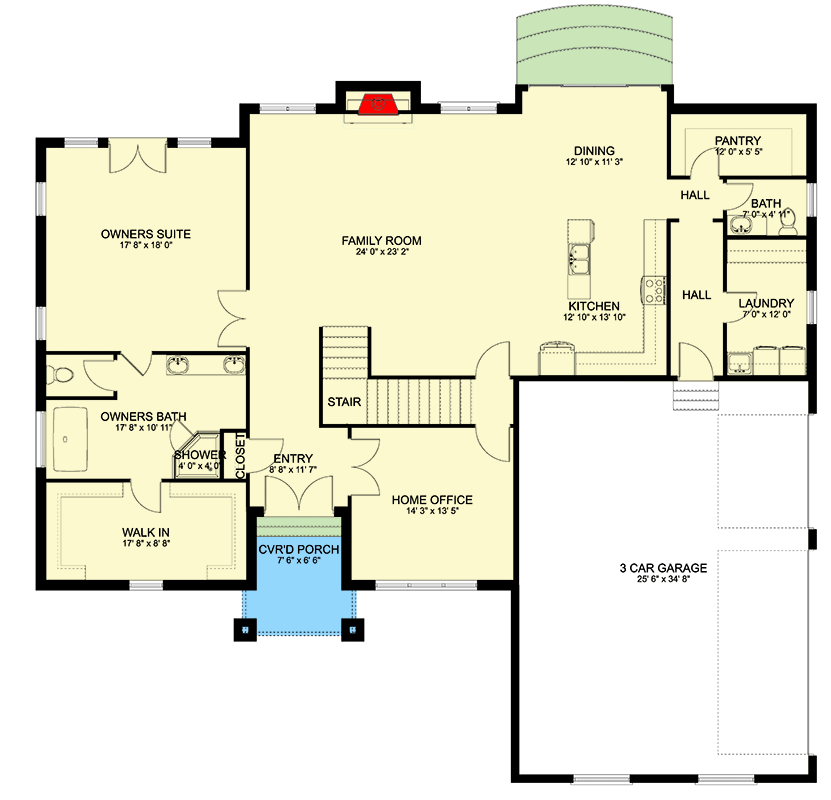 Plan 61531UT: 3-Bed New American with Home Office - 3796 Sq Ft - Floor Plan - Main Level