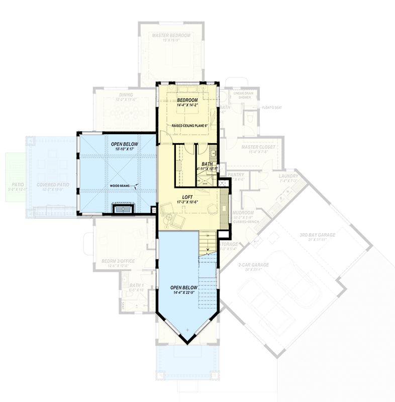 Plan 64552SC: 5-Bed Prairie House Plan with Two-Story Great Room - 3238 Sq Ft - Floor Plan - 2nd Floor - Contemporary, Northwest, Prairie