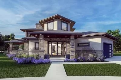 5-Bed Prairie House Plan with Two-Story Great Room - 3238 Sq Ft