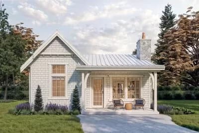 2-Bed Shingled Country Cottage House Plan or ADU - 856 Sq Ft