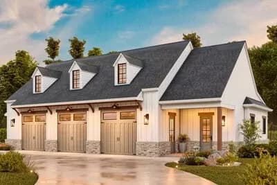 3-Car Modern Farmhouse Garage Plan with 500 Sq Ft 1-Bed Apartment on Main Level - 1555 Sq Ft