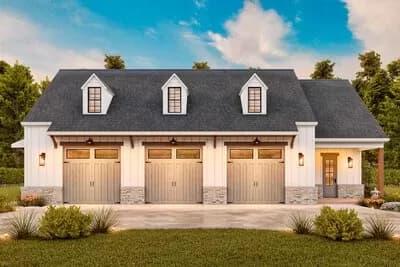 3-Car Modern Farmhouse Garage Plan with 500 Sq Ft 1-Bed Apartment on Main Level - 1555 Sq Ft