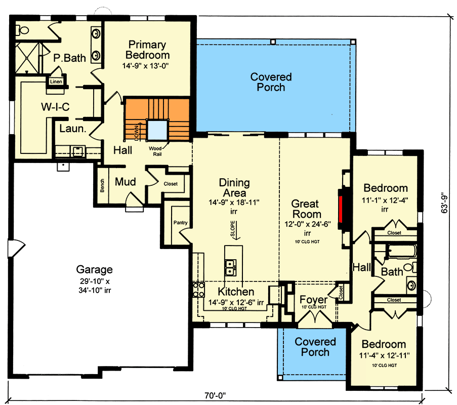 Plan 39176ST: 3-Bed Mid-Century Modern House Plan with Optionally Finished Lower Level - 2358 Sq Ft - Floor Plan - Main Level - Contemporary, Mid Century Modern, Modern