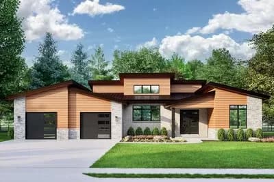 3-Bed Mid-Century Modern House Plan with Optionally Finished Lower Level - 2358 Sq Ft