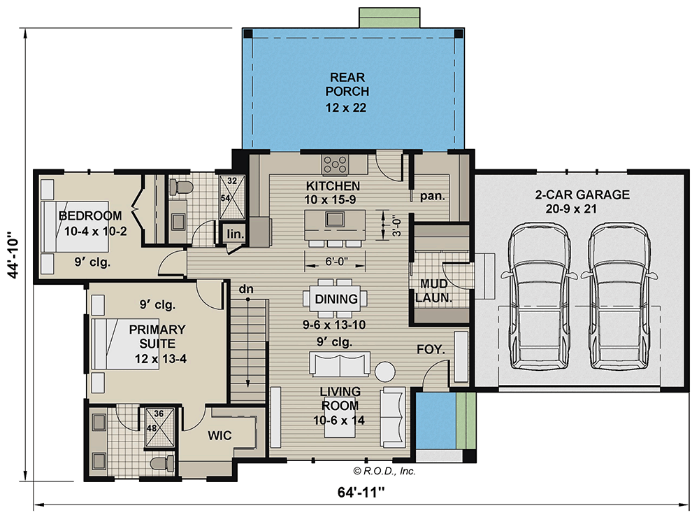 Plan 14814RK: 2-Bed Modern House Plan with 2-Car Garage - 1213 Sq Ft - Floor Plan - Main Level - Mid Century Modern, Modern, Northwest