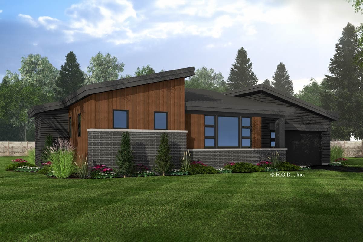 Plan 14814RK: 2-Bed Modern House Plan with 2-Car Garage - 1213 Sq Ft - Image #4 - Mid Century Modern, Modern, Northwest