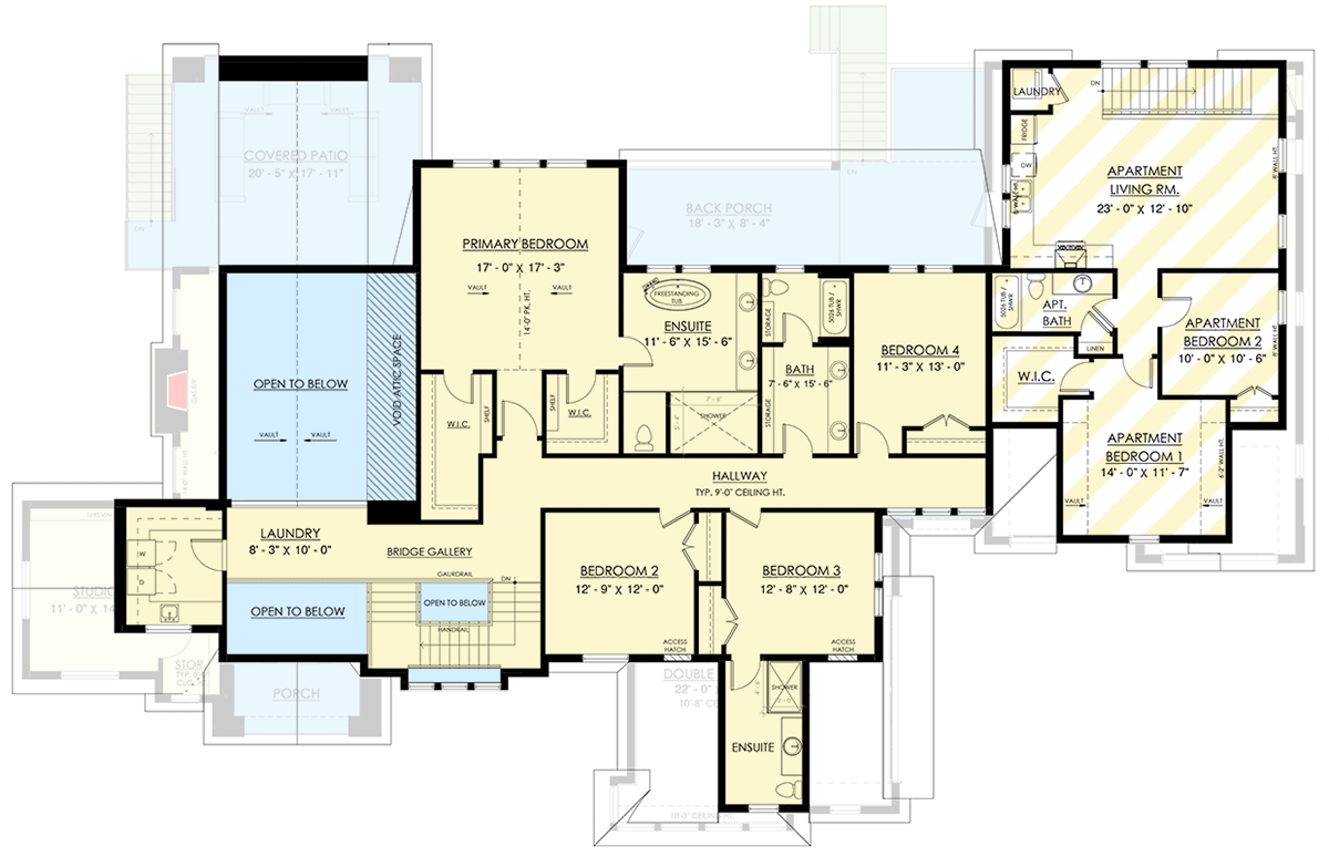 Plan 270109AF: 6-Bed Transitional French Country House Plan with 2-Bed Apartment - 4954 Sq Ft - Floor Plan - 2nd Floor - Contemporary, European, French Country, Transitional