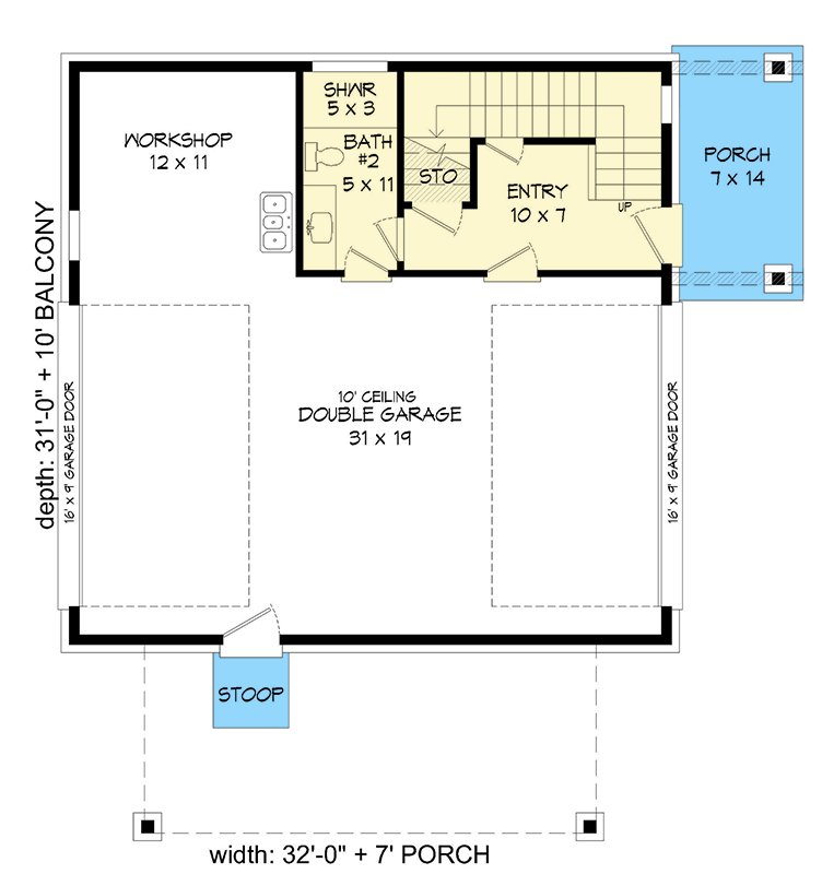 Plan 680430VR: Modern New American House Plan with Workshop and Loft - Floor Plan - Main Level - Cottage, New American, Traditional