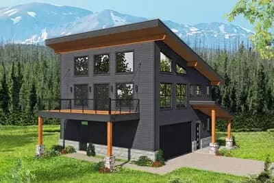 Modern New American House Plan with Workshop and Loft