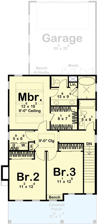 Plan 623430DJ: Two-Story Country Farmhouse Plan with 3 Bedrooms Upstairs - 1908 Sq Ft - Floor Plan - 2nd Floor - Country, Farmhouse, Modern Farmhouse, New American, Traditional