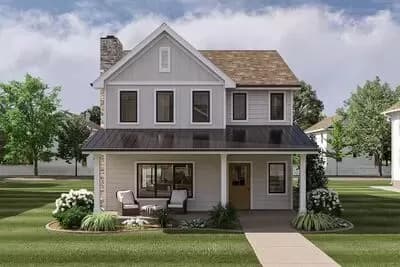 Two-Story Country Farmhouse Plan with 3 Bedrooms Upstairs - 1908 Sq Ft