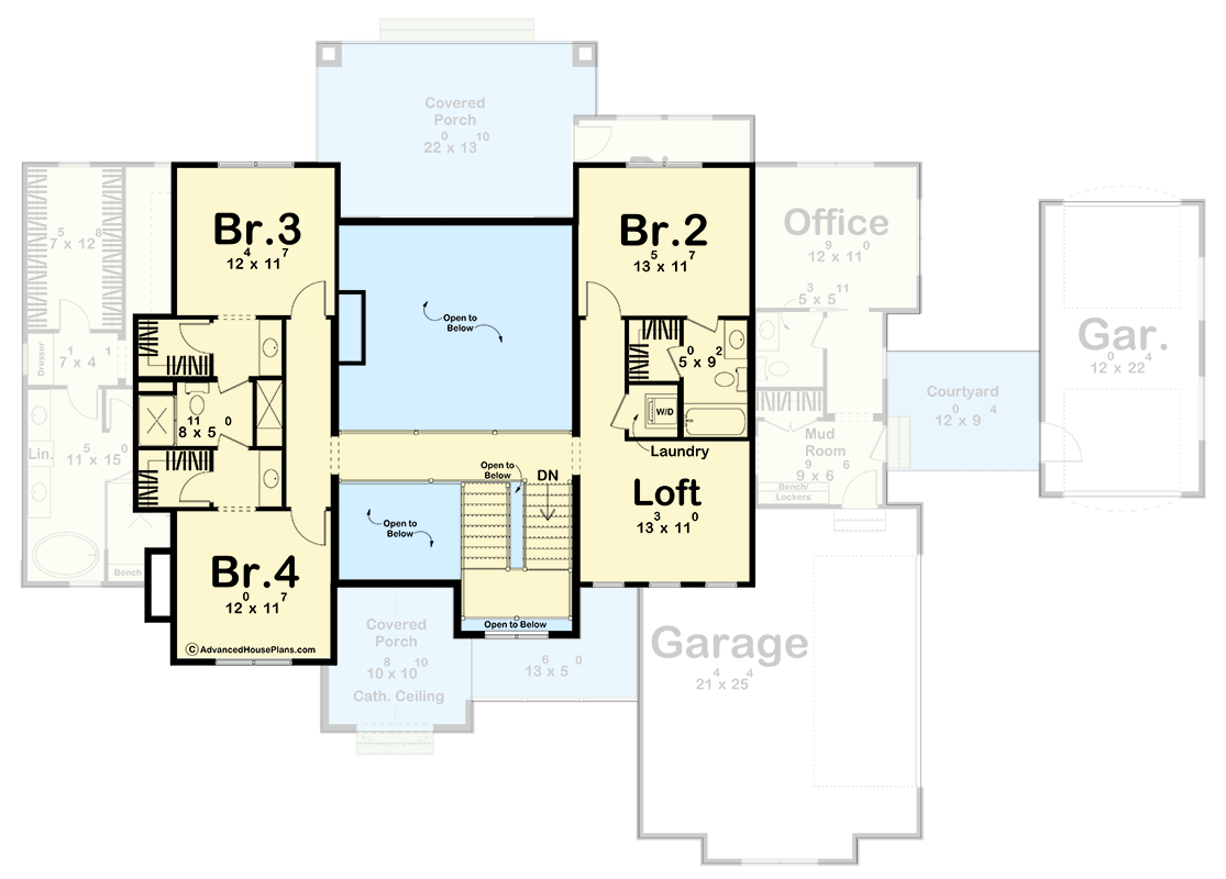 Plan 623432DJ: 4-Bed Mediterranean House Plan with Two-Story Great Room - 3346 Sq Ft - Floor Plan - 2nd Floor - Mediterranean