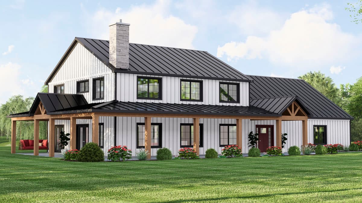 Plan 135298GRA: 5-Bed Modern Farmhouse Plan with Two-Story Great Room and a Bunk Room - Image #2 - Country, Farmhouse, Modern Farmhouse