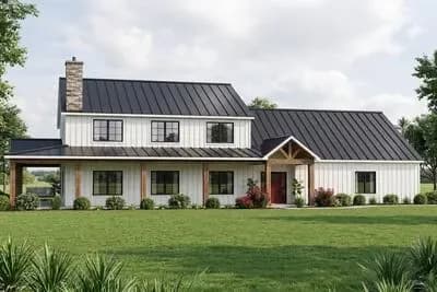 5-Bed Modern Farmhouse Plan with Two-Story Great Room and a Bunk Room