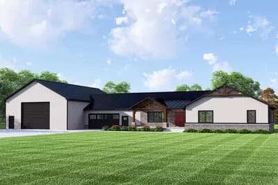 4-Bedroom Barndominium House Plan with Oversized Garage and Workshop - 3011 Sq Ft