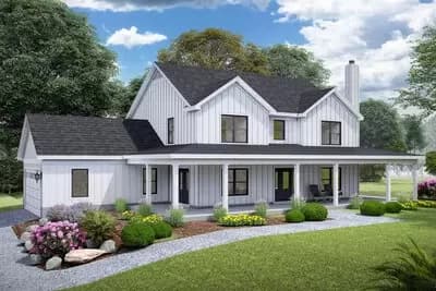 4-Bed Modern Farmhouse Plan with Wrap Around Porch - 2754 Sq Ft