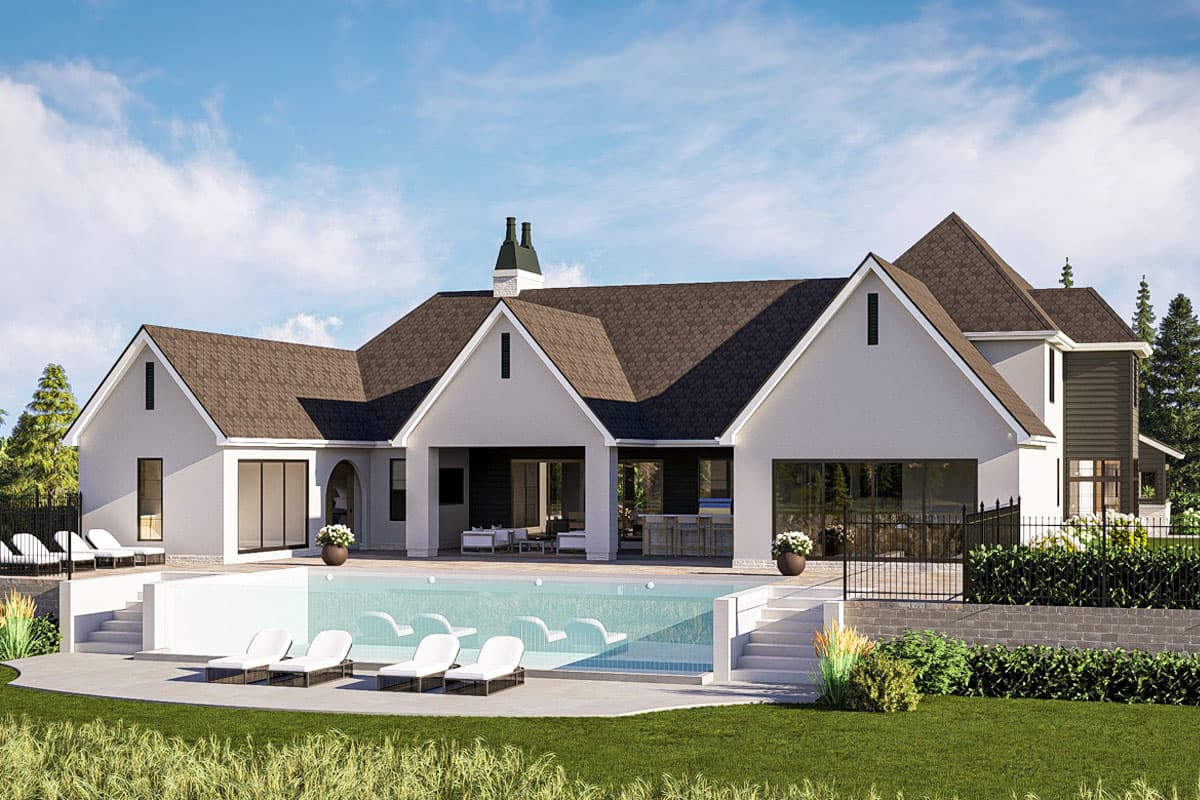 Plan 623433DJ: 5-Bed Transitional European House Plan with Outdoor Kitchen - 4665 Sq Ft - Image #8 - European, French Country, Transitional