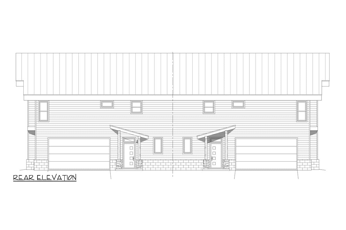 Plan 680433VR: 3 or 4 Bed Duplex House Plan with 2-Car Rear Garage - 1910 Sq Ft Per Unit - Image #4 - Contemporary, Mid Century Modern, Modern