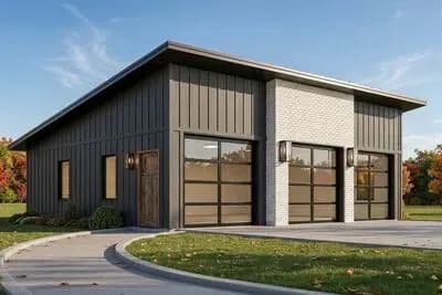 Contemporary Detached Garage Plan with Three 9' by 8' Bays - 1092 Sq Ft