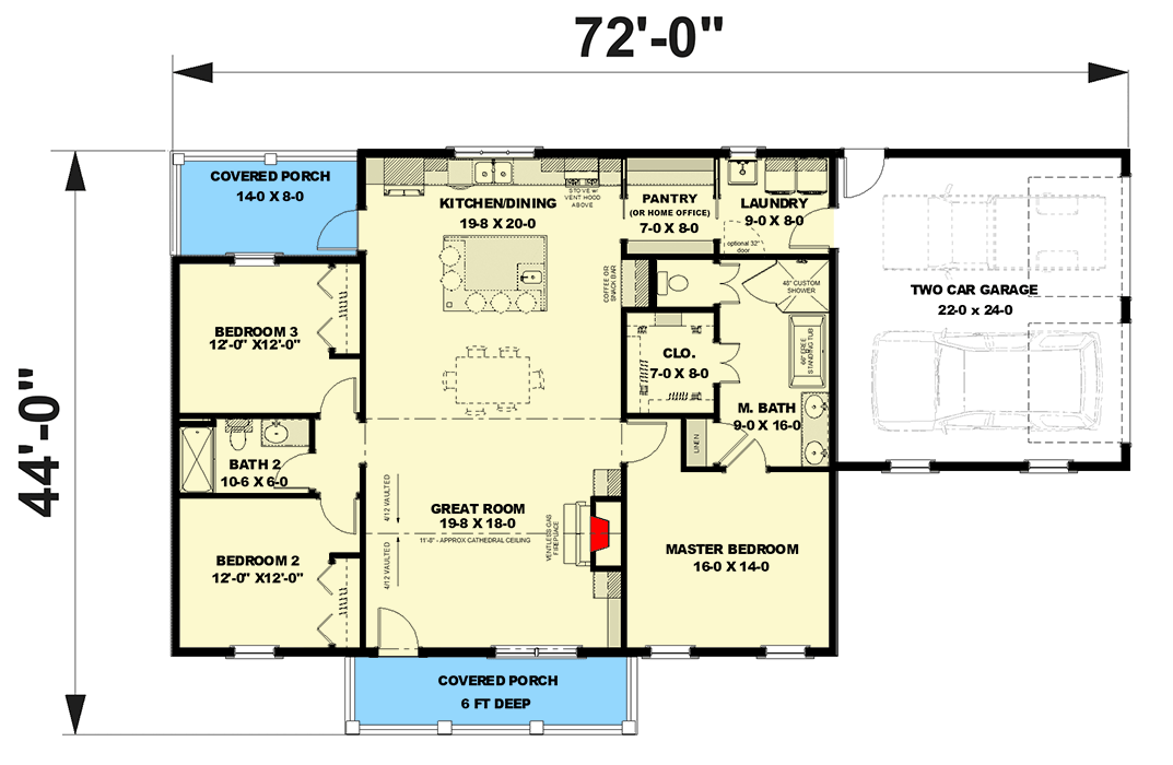 Plan 25045DH: 3-Bedroom Country House Plan with 2-Car Garage - 1788 Sq Ft - Floor Plan - Main Level - Cottage, Country, Ranch