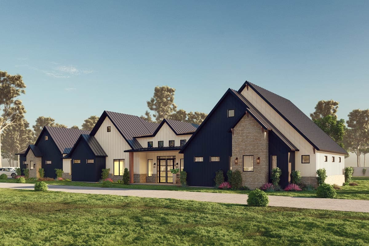 Plan 430093LY: 4-Bed Industrial Modern Farmhouse-Style House Plan with Outdoor Covered Patio - 4472 Sq Ft - Image #4 - Contemporary, Hill Country, Modern Farmhouse, Ranch, Transitional