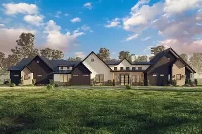 4-Bed Industrial Modern Farmhouse-Style House Plan with Outdoor Covered Patio - 4472 Sq Ft