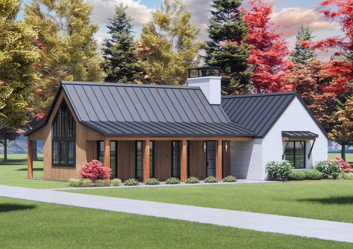 Plan 818132JSS: 3-Bed Contemporary Country House Plan with Wide Front and Rear Porches - 1500 Sq Ft - Image #4 - Contemporary, Country, Modern, Modern Farmhouse, Ranch, Transitional