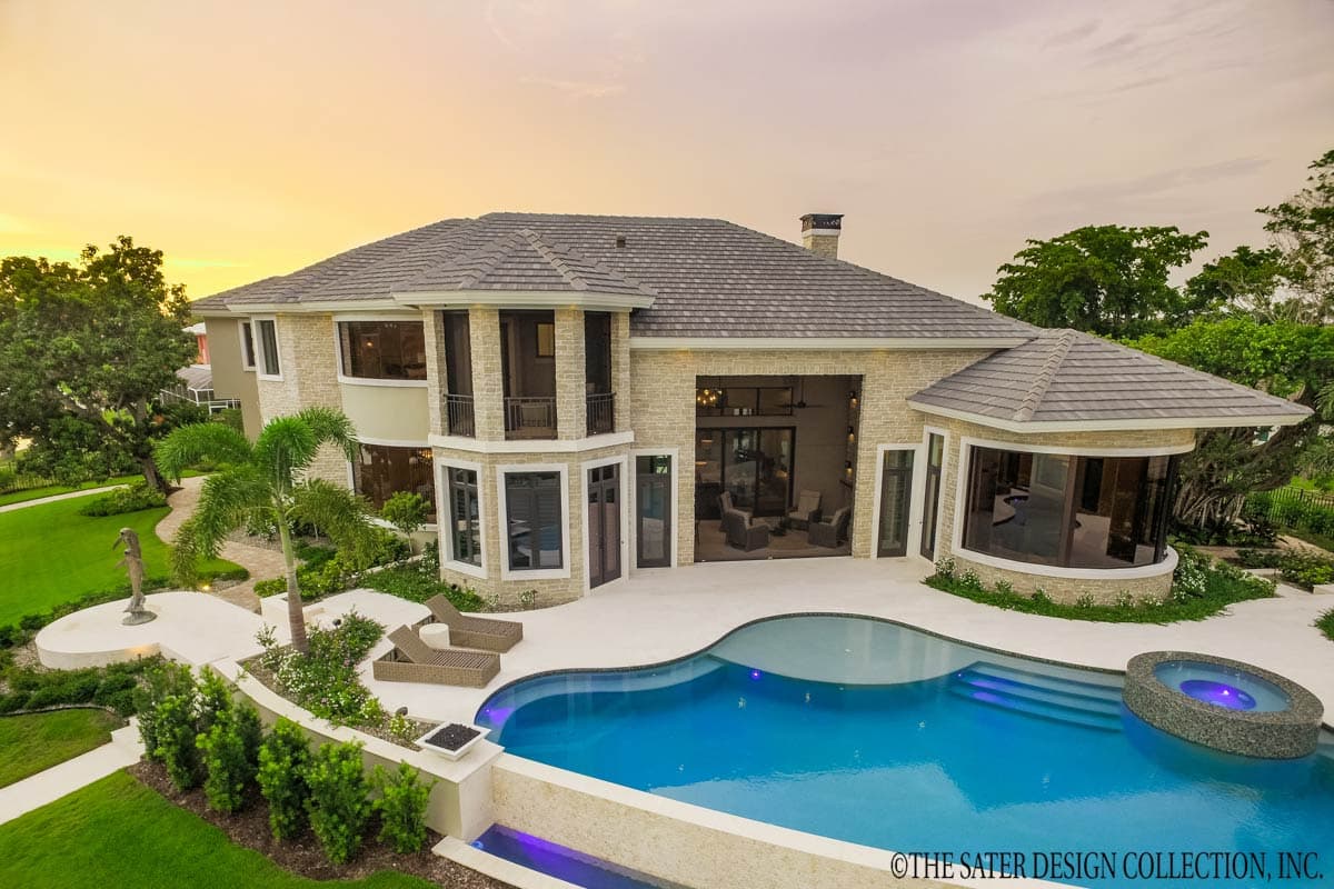 Plan 340129STR: Two-Story Mediterranean House Plan with Outdoor Kitchen and Fireplace - 5330 Sq Ft - Image #53 - Coastal, Florida-Style, Mediterranean, Tuscan