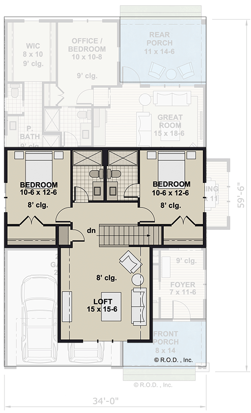 Plan 14831RK: 4-Bed Craftsman House Plan with Loft - 2223 Sq Ft - Floor Plan - 2nd Floor - Country, Craftsman, Traditional
