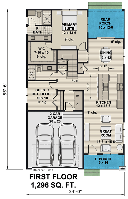 Plan 14835RK: 4-Bed Traditional House Plan with Flex Office Space - 2165 Sq Ft - Floor Plan - Main Level - Traditional