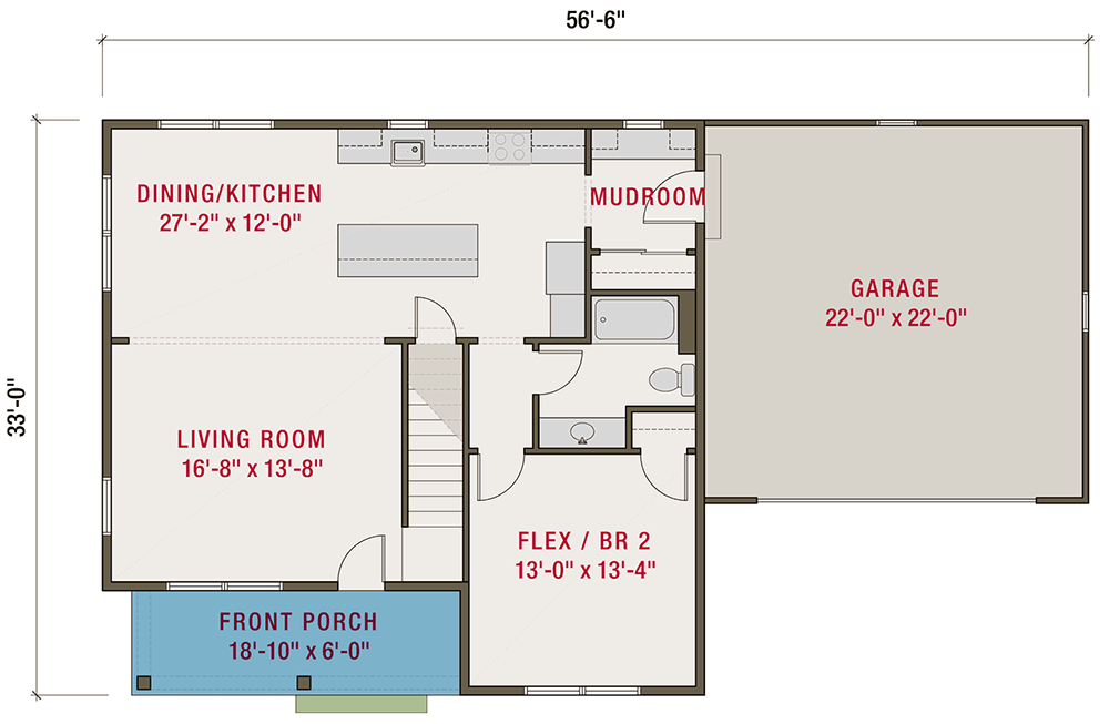 Plan 50231PH: 2000 Sq Ft Modern Farmhouse Plan with Flex Room and 2-Car Garage - 2010 Sq Ft - Floor Plan - Main Level - Optional Laundry Upstairs - Country, Modern Farmhouse, New American, Traditional