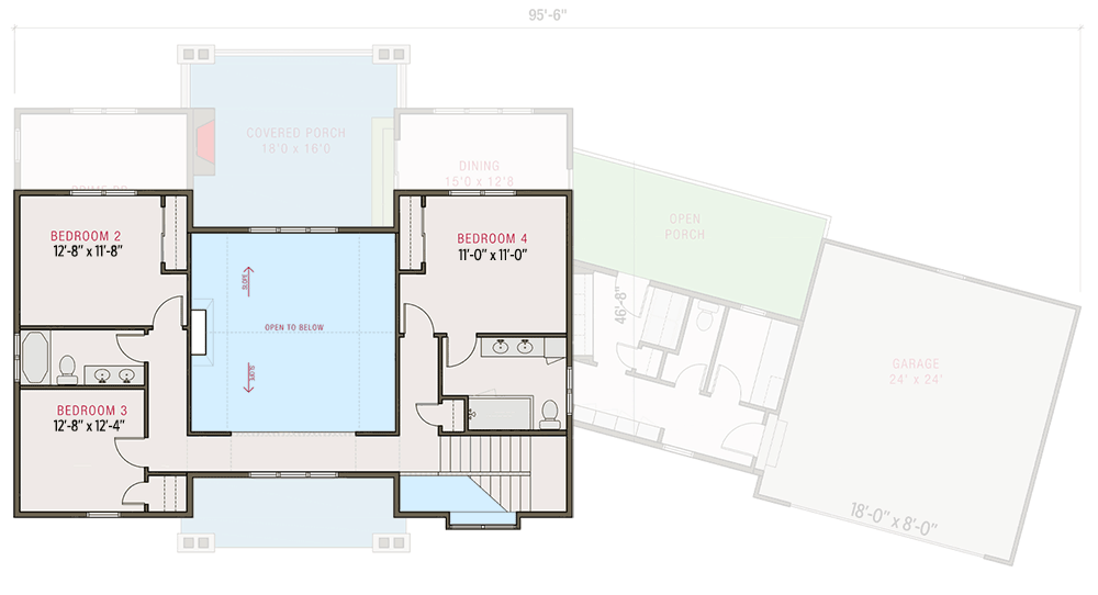 Plan 50232PH: 4-Bed Modern Farmhouse with Two-Story Great Room - 2858  Sq Ft - Floor Plan - 2nd Floor - Country, Modern Farmhouse, New American, Transitional