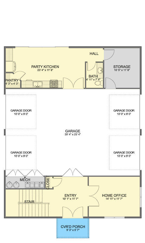 Plan 61536UT: 3-Bed Barndominium House Plan with Home Office - 2984 Sq Ft - Floor Plan - Main Level