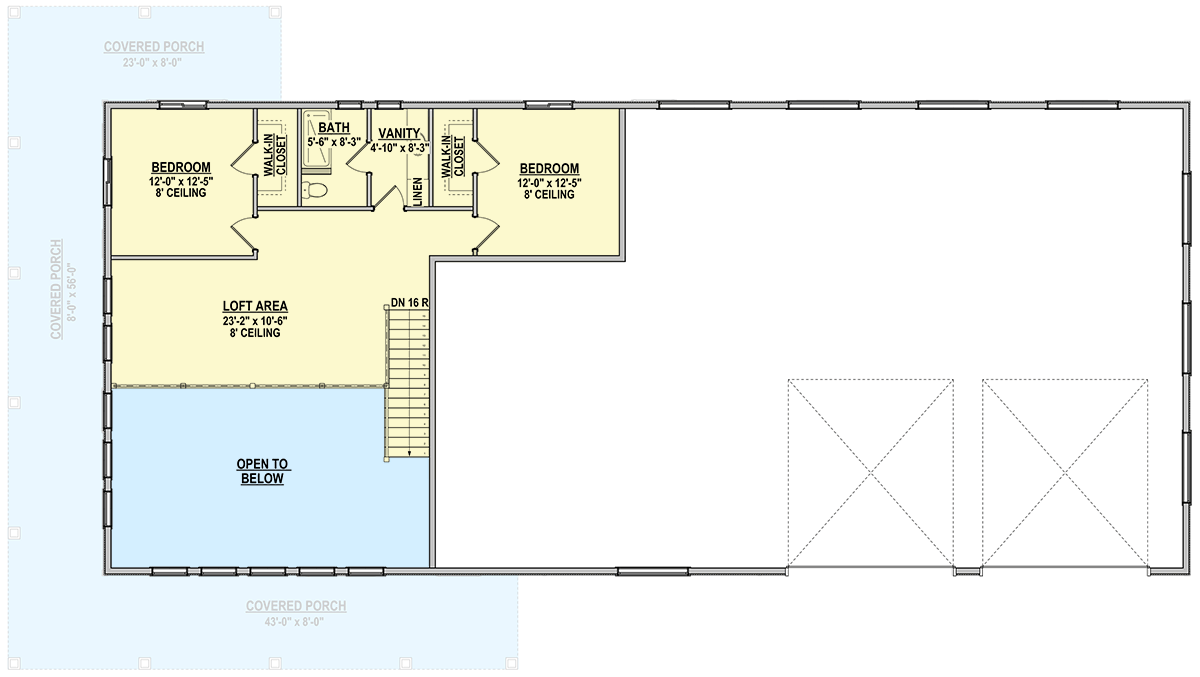 Plan 225010RBS: Two-Story Barndominium House Plan with Wrap Around Porch - 2086 Sq Ft - Floor Plan - 2nd Floor - Barndominium, Country