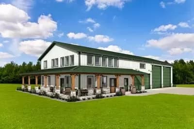 Two-Story Barndominium House Plan with Wrap Around Porch - 2086 Sq Ft