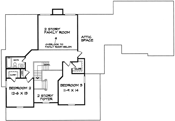 Plan 3670DK: 3-Bed Country House Plan with 2-Story Family Room - 2485 Sq Ft - Floor Plan - 2nd Floor - Country, Farmhouse