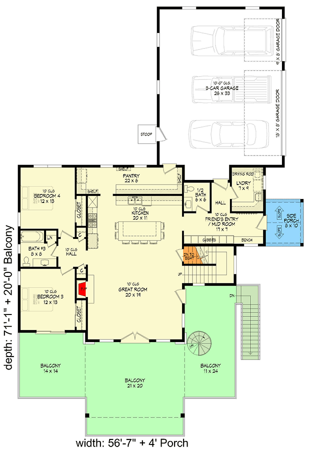 Plan 680435VR: Contemporary 4-Bed Craftsman House Plan with Impressive Outdoor Living - 4000 Sq Ft - Floor Plan - Main Level - Contemporary, Country, Craftsman, Mountain, New American
