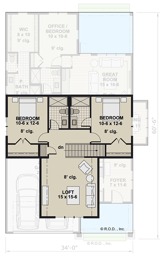 Plan 14837RK: 4-Bed Traditional Craftsman House Plan with Home Office - 2223 Sq Ft - Floor Plan - 2nd Floor - Country, Craftsman, Traditional