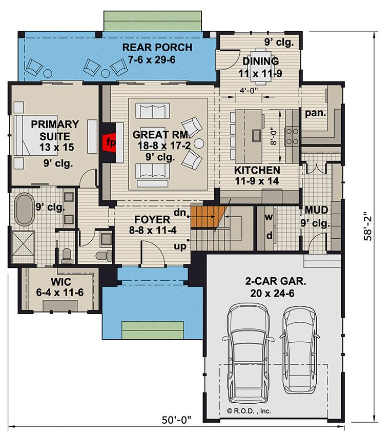 Plan 14841RK: 3-Bed Hill Country House Plan with Rear Outdoor Living - 2451 Sq Ft - Floor Plan - Main Level - Contemporary, Hill Country