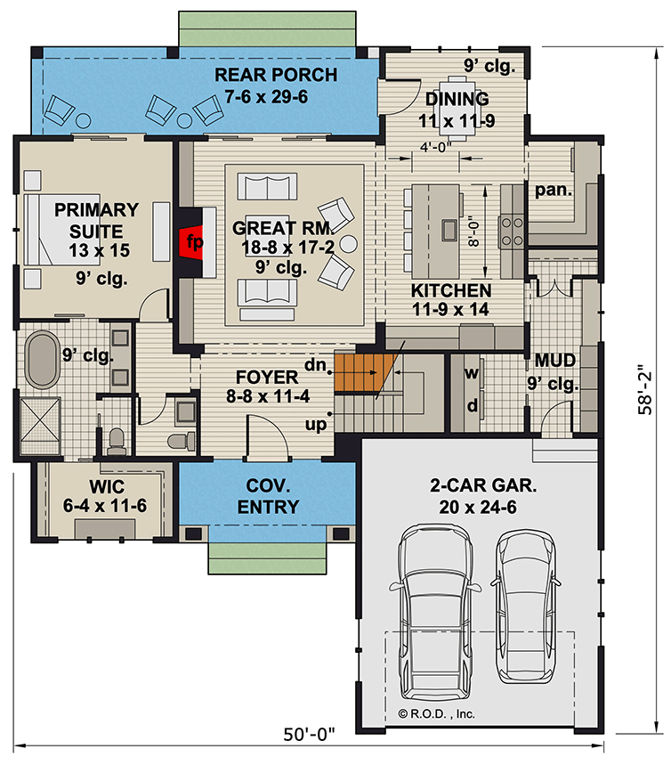 Plan 14846RK: Two-Story Traditional House Plan with 4 Bedrooms - 2588 Sq Ft - Floor Plan - Main Level - Country, Traditional
