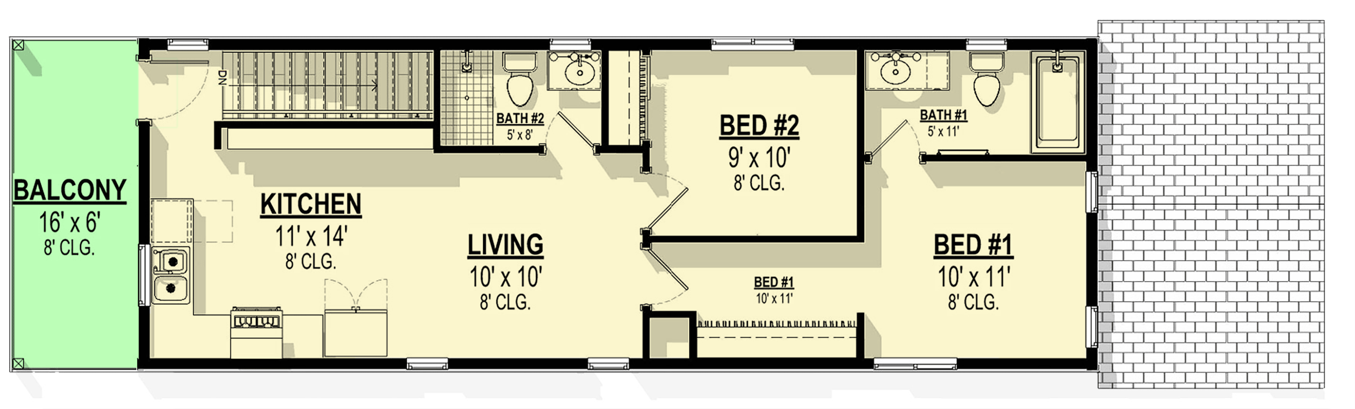 Plan 307722RAD: 3-Bed Narrow-Lot House Plan with Main Level Apartment - 1198 Sq Ft - Floor Plan - 2nd Floor - Contemporary