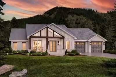 3-Bed Modern Farmhouse Plan with Home Office and Front Entry Garage - 2300 Sq Ft