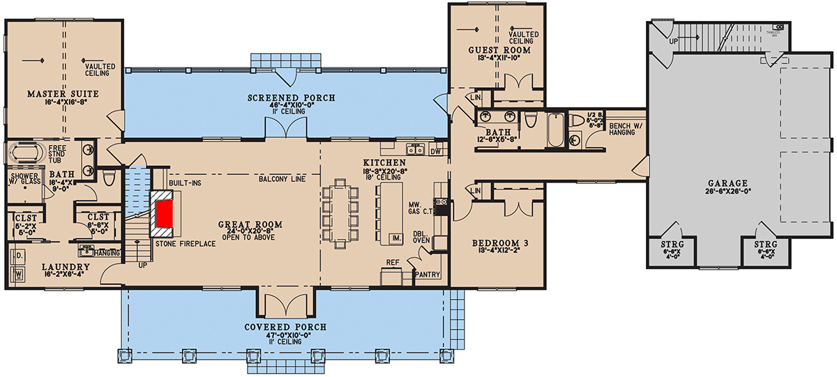 Plan 70896MK: Two-Story Modern Farmhouse Plan with Bonus Room Above Garage - 2972 Sq Ft - Floor Plan - Main Level - Country, Modern Farmhouse, New American