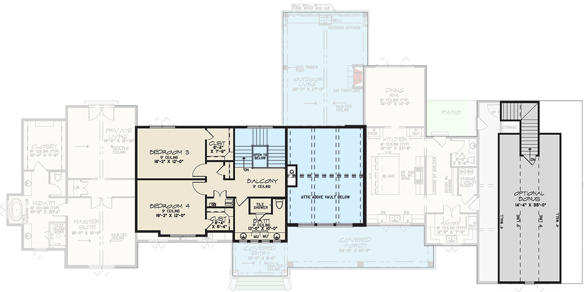 Plan 700501SND: 4-Bed Modern Mountain House Plan with Outdoor Kitchen and Outdoor Fireplace - 4154 Sq Ft - Floor Plan - 2nd Floor - Craftsman, Hill Country, Mountain, New American, Transitional