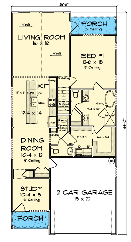 Plan 52373WM: 3-Bed Cottage House Plan with Library or Study Area - 1894 Sq Ft - Floor Plan - Main Level - Cottage, Traditional