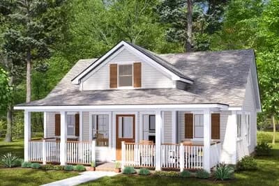 2-Bed Country House Plan with Library or Study - 820 Sq Ft