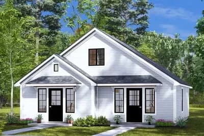 One-Story Duplex House Plan with 1-Bed Units - 395 Sq Ft Per Unit
