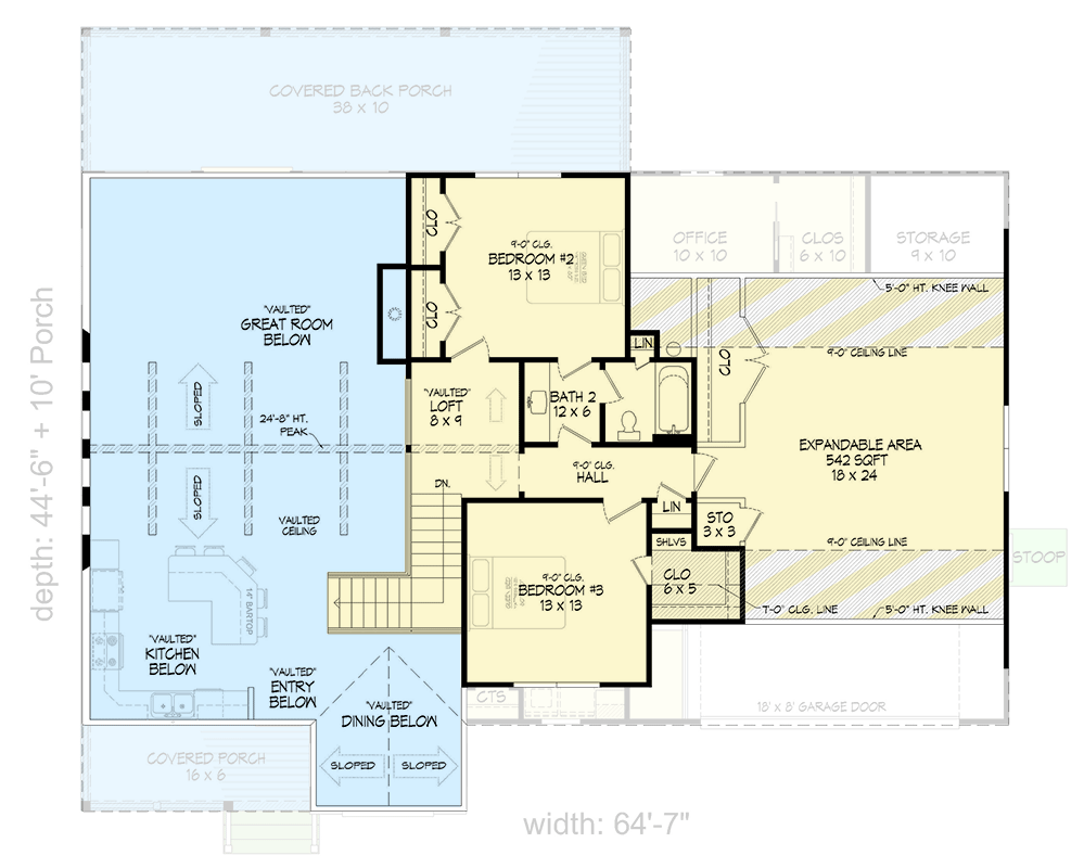 Plan 680436VR: 3-Bed New American Cottage House Plan with Bonus Room Above - 2357 Sq Ft - Floor Plan - 2nd Floor - European, French Country, Traditional